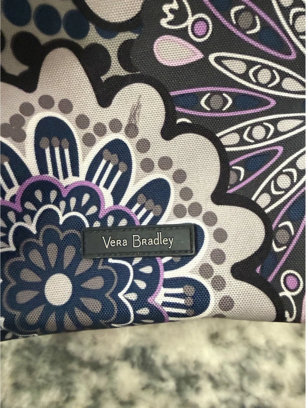 Vera Bradley Mimosa Medallion Travel Makeup Toiletries Bag Zip Top Purple Grey